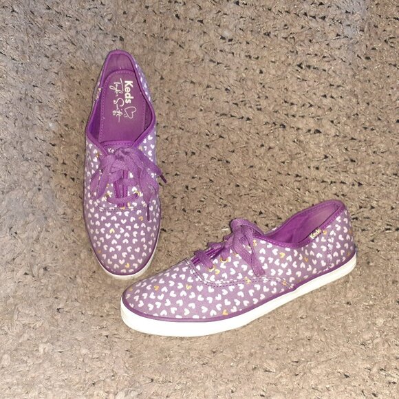 KEDS & TAYLOR SWIFT-Collab-Purple Canvas/Lilac/Gold Hearts-Sz 7-Excellent - Picture 1 of 7